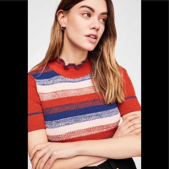NWT Free People Best Intentions Striped Half Sleeve Sweater Shirt Size L - Picture 3 of 16